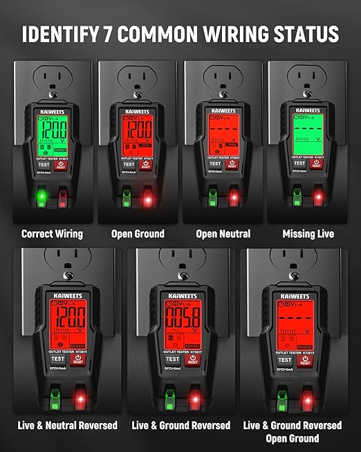 KAIWEETS Electrical Test Kit, Non-Contact Voltage Tester and GFCI Outlet Tester - Image 8