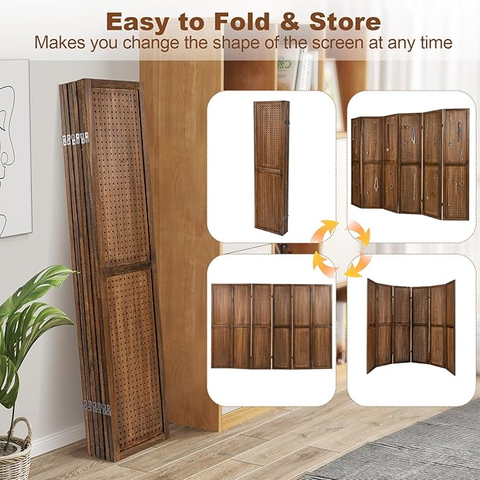 Giantex 6 Panel Pegboard Display & Room Divider, 5.6FT Folding Pegboard Stand - Image 5