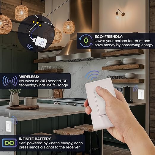 RunLessWire 4-Way Battery-Free DIY Wireless Light Switch Kit 150ft RF Range - Image 3