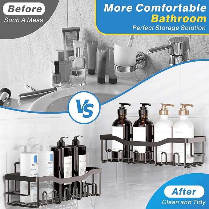 EUDELE 5-Pack Rustproof Stainless Steel Shower Caddy – No Drill Adhesive - Image 3