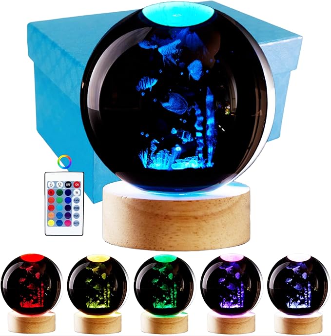 Conalisk 3D Underwater World Crystal Ball Lamp, Lifelike LED Fish Crystal Night - Image 8