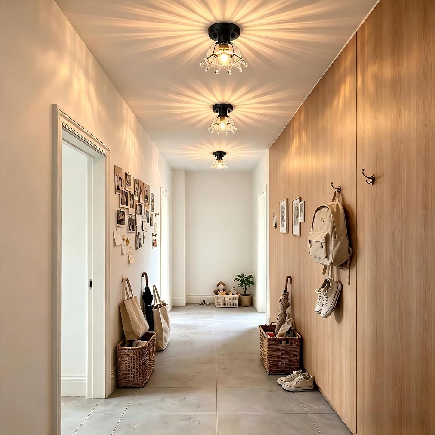 Mid-Century Modern Ceiling Light, 2 Pack Hallway Light Fixtures | Black Semi Flush Mount Ceiling Light, Small Hallway Light Fixtures for Kitchen, Foyer, Entryway, Laundry Room E26