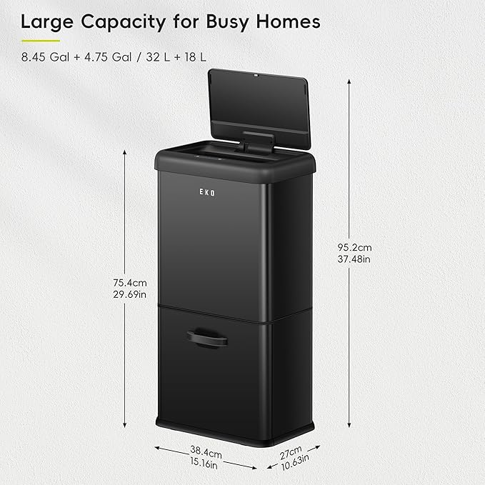 EKO Vintage 50L / 13.2 Gallon Motion Sensor Trash Can, Dual Compartment 32L + - Image 2