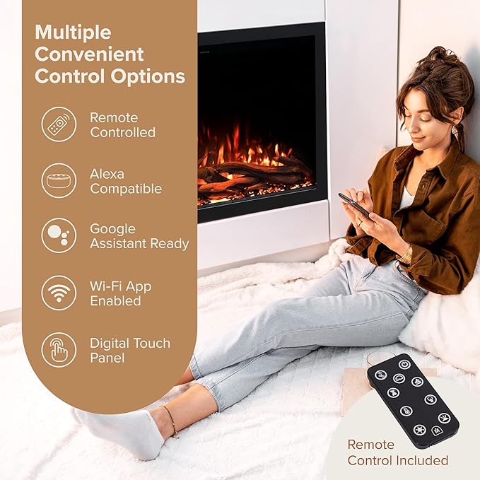 Modern Ember Highmark Traditional 38 Inch Built-in Smart Electric Fireplace - Image 3