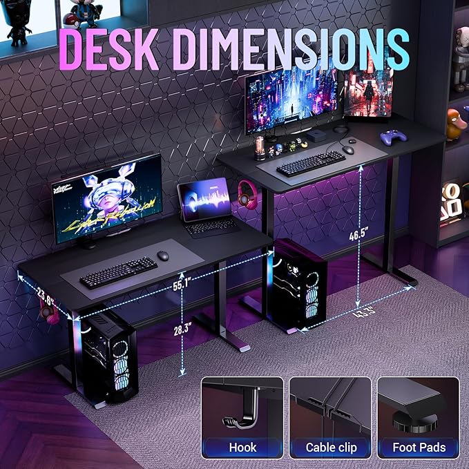 Veken 55 Inch Large Electric Standing Gaming Desk, Heights Adjustable, Sit to - Image 3
