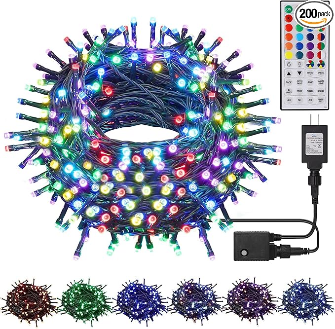 HOME LIGHTING 66ft Christmas Decorative Mini Lights, 200 LED RGB Changing 8 by LJLNION