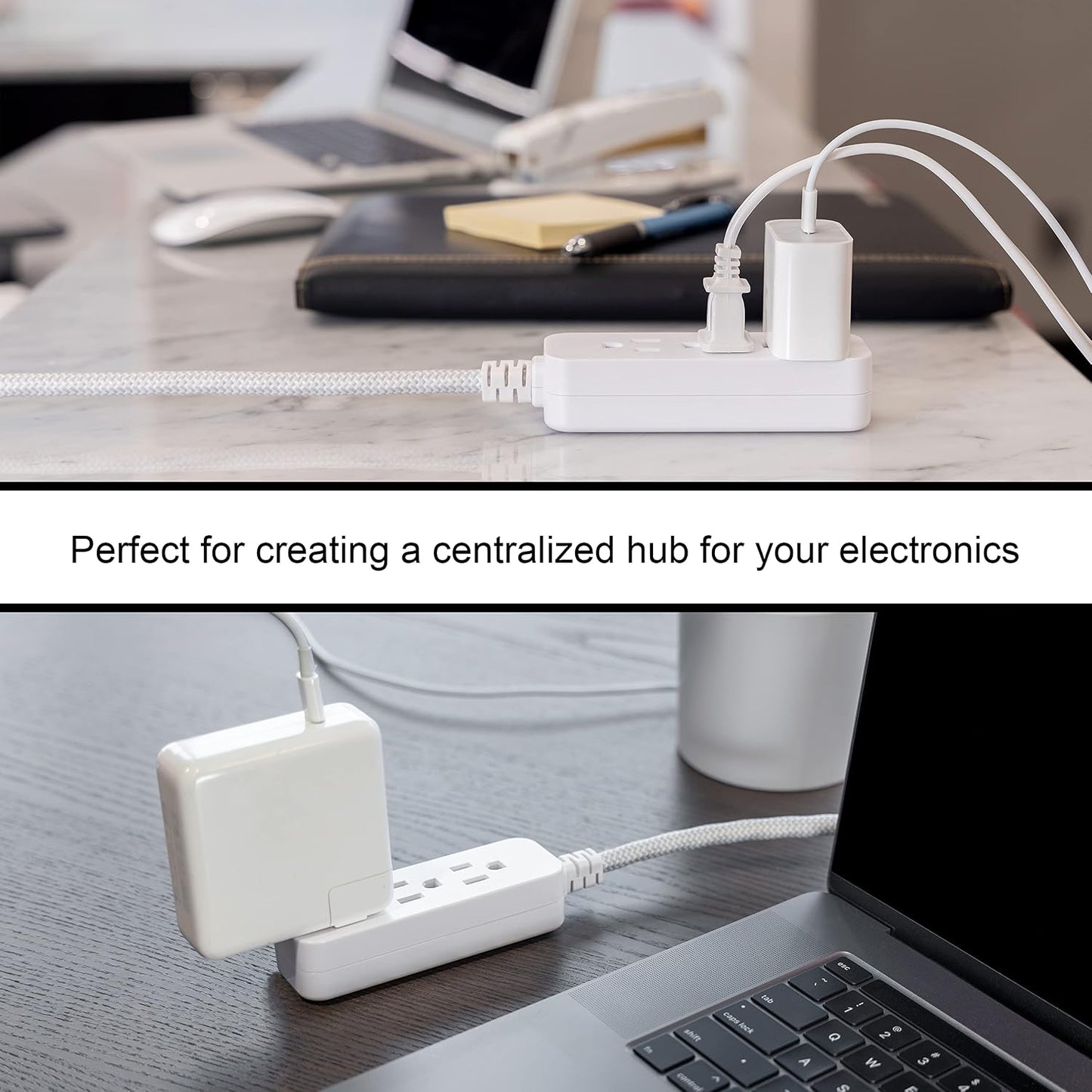 GE 3-Outlet Power Strip Surge Protector, 8 Ft Braided Extension Cord
