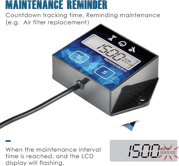 Runleader Small Engine Hour Meter, Digital Tachometer, Maintenance Reminder - Image 3