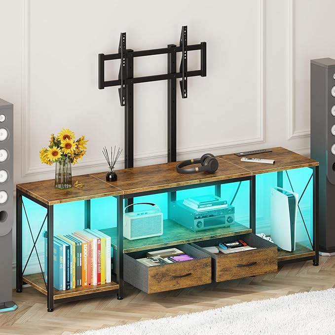 LED TV Stand with Mount and Power Outlet & Fabric Drawers by GYIIYUO