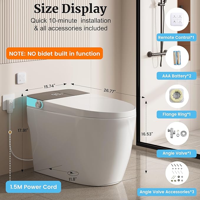 Smart Toilet with Elongated Heated Seat, Auto Flush, Manual Soft-Close Seat & - Image 2