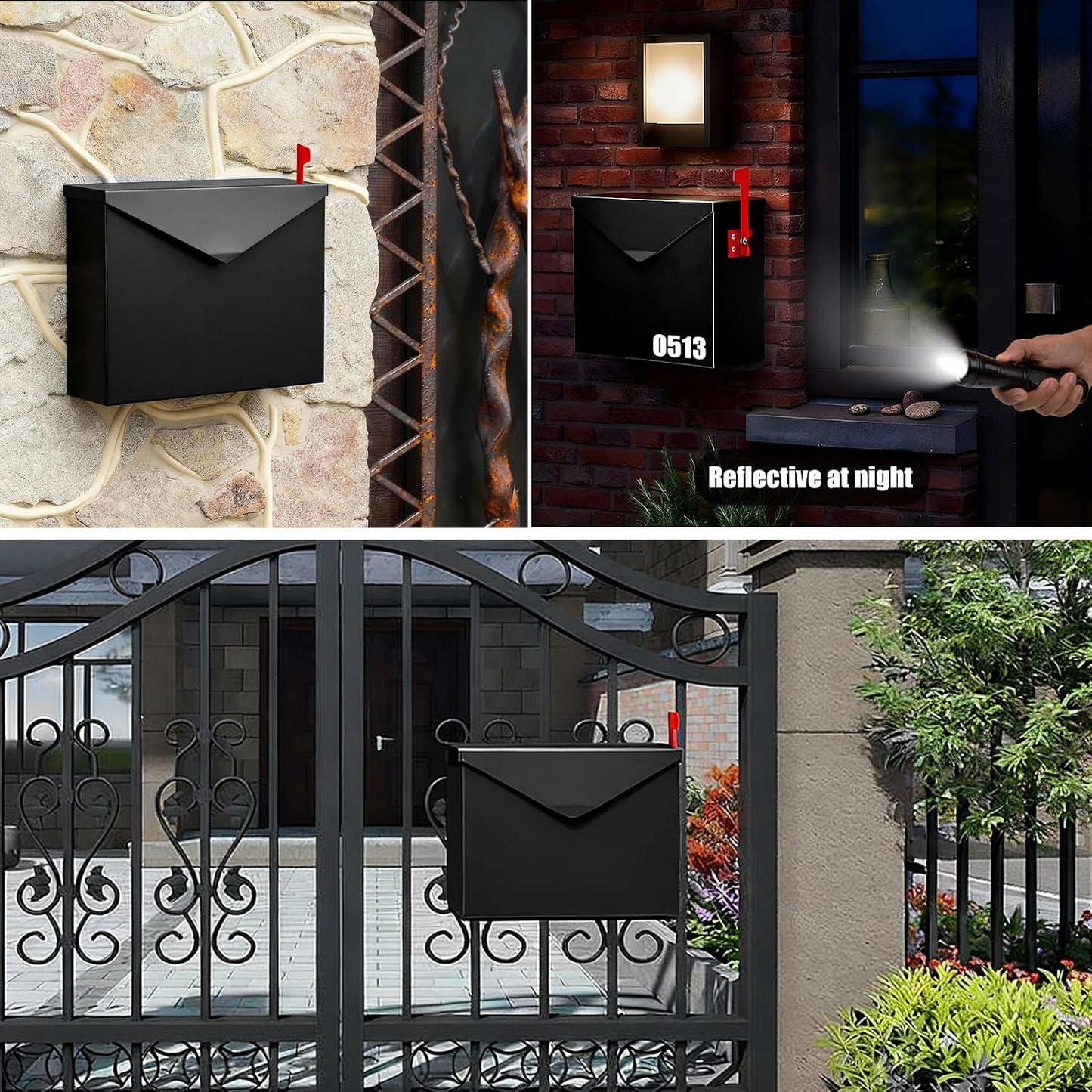 Large Capacity Wall Mount Mailbox with Outgoing Mail Flag, 14.2”x10.4”x4.3” Steel Mail Box for Outside, Rust-Proof Galvanized Steel Post Box, Quiet Stay-Open Lid Smooth Operation Mailboxes
