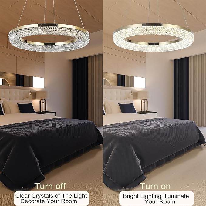LYICYIU 23.6" Round Crysrtal Stainless Steel Pendant Lamp, 3Color LED Dimmable - Image 3