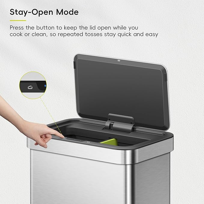 EKO Econova 30L+30L Dual Compartment Motion Sensor Trash Can, 16 Gallon - Image 8