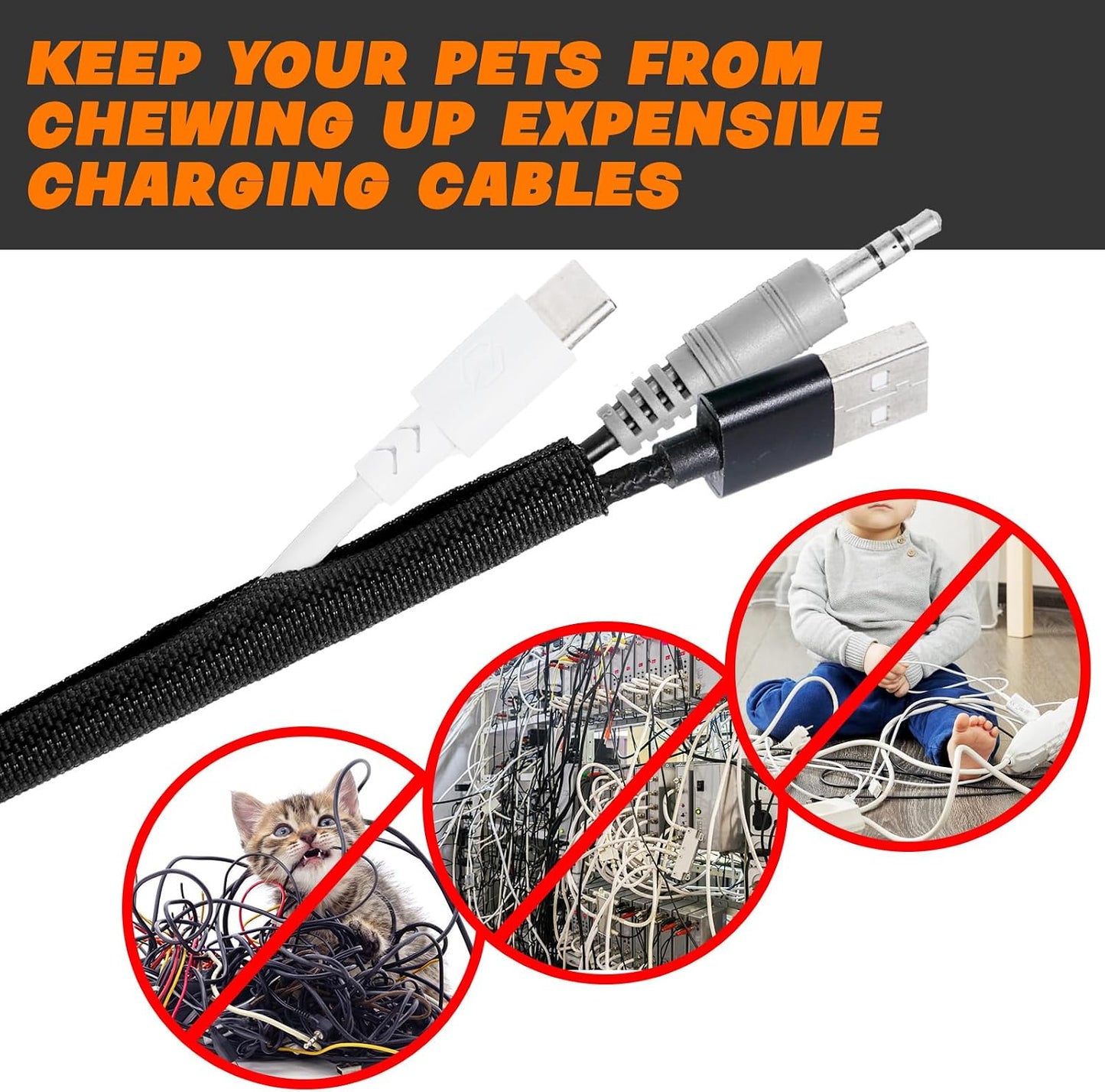 Split Braided Sleeve Cable Management Wire Loom Cord Covers for High-Temperature Automotive Harness and Home Cable Management, 18ft - 1/2 inch Self-Wrapping Tubing Cord Protector