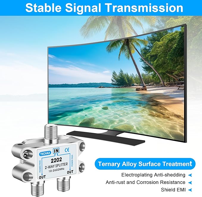 TKCHAX 2 Way Coaxial Cable Splitter, Support 10-2602MHz, RG6 Compatible - Image 4