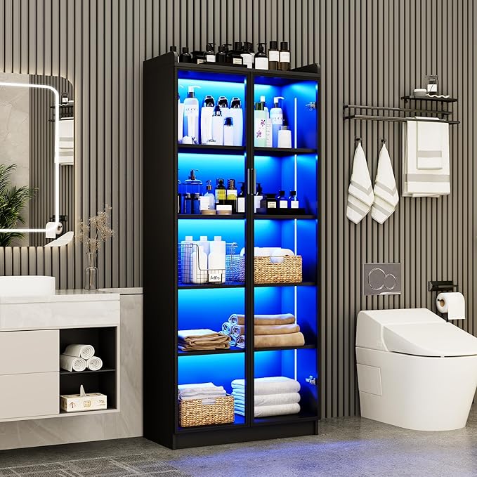 Dystler Display Cabinet with Doors and Adjustable Shelves, 5 Tier Display Case - Image 9