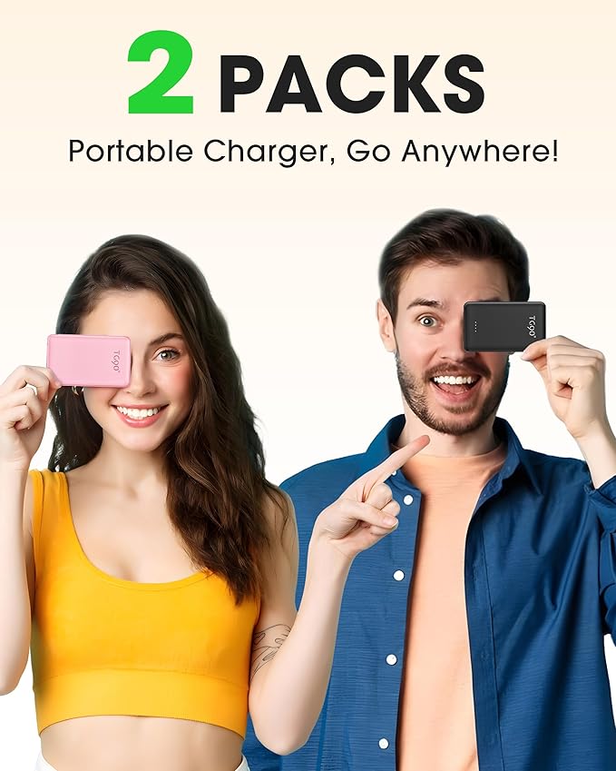 TG90° 2 Pack 5000mAh Portable Charger, Mini Power Bank Built-in Foldable AC - Image 2