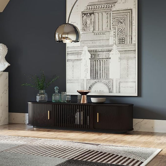 POVISON Fully-Assembled Mid-Century Modern Tambour Door TV Stand, Wood TV by POVISON