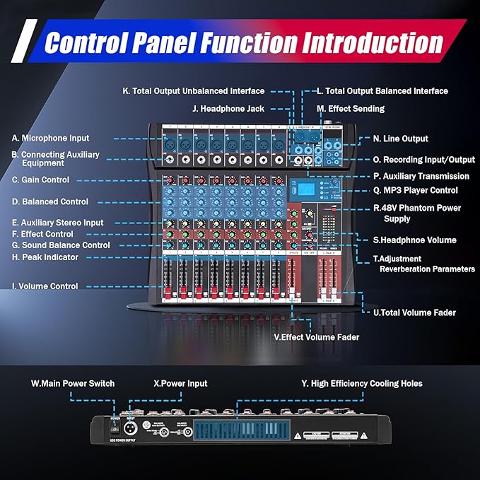 8 Channel Audio Mixer, Professional Audio Mixer - Image 9