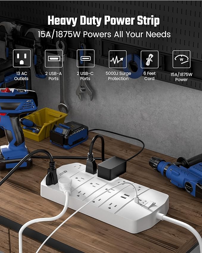 Power Strip, SUPERDANNY 5000 Joules Surge Protector - Image 2