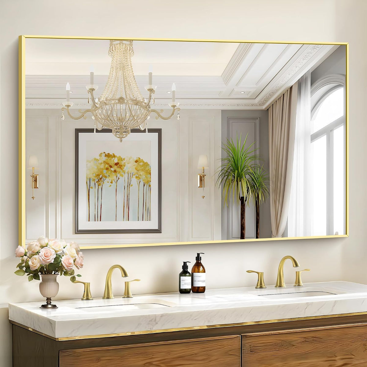 40x60inch Gold Bathroom Mirror, Large Rectangular Wall Mirrors