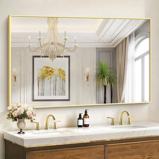 40x60inch Gold Bathroom Mirror, Large Rectangular Wall Mirrors