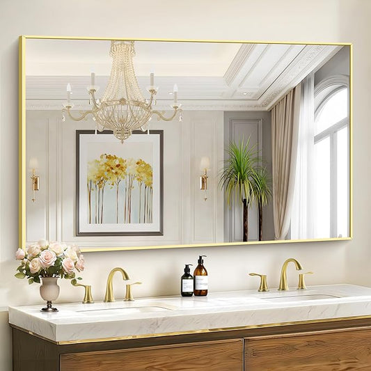 40x60inch Gold Bathroom Mirror, Large Rectangular Wall Mirrors by Welcometocofeny