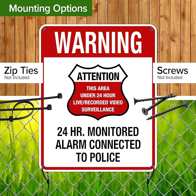 Warning 24 HR. Monitored Alarm Connected To Police Sign, 24x30 Inches, 55 mil - Image 5