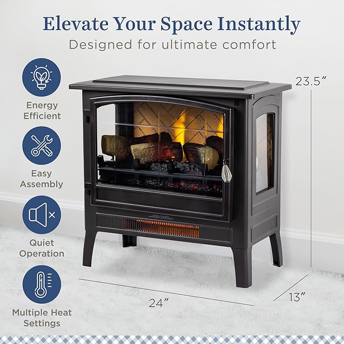 Country Living Infrared Freestanding Electric Fireplace Stove Heater in Bronze - Image 5