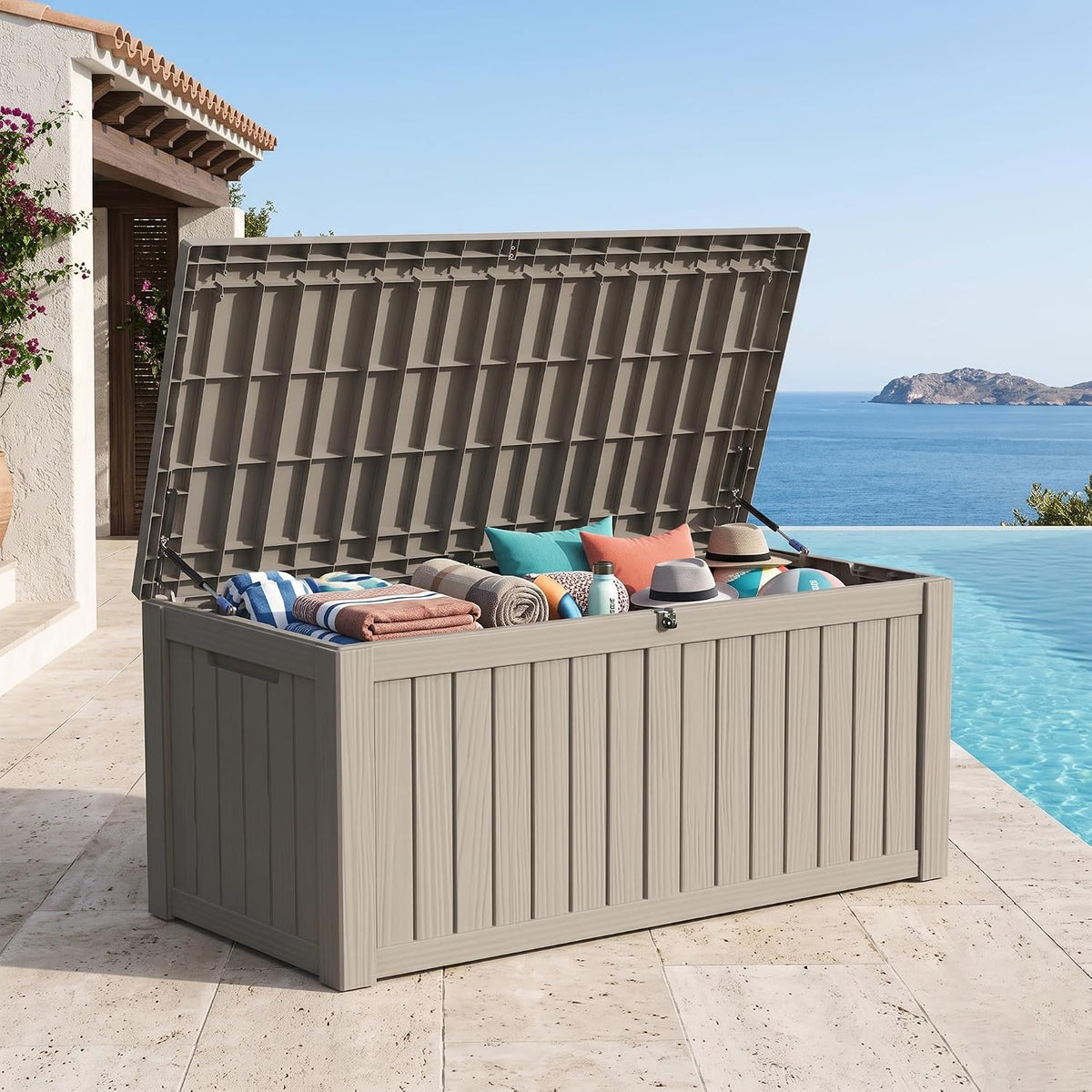 outdoor storage box,150 gallon waterproof deck box [upgraded, main product view