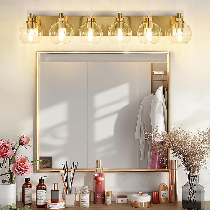 METWET Bathroom Light Fixtures, 6 Light Brushed Gold Vanity Light, 38 Inch - Image 8