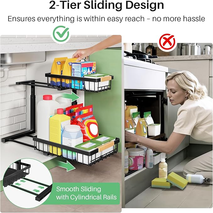 Under Sink Organizer, 2 Packs 2 Tier Under Sink Organizers and Storage - Image 6
