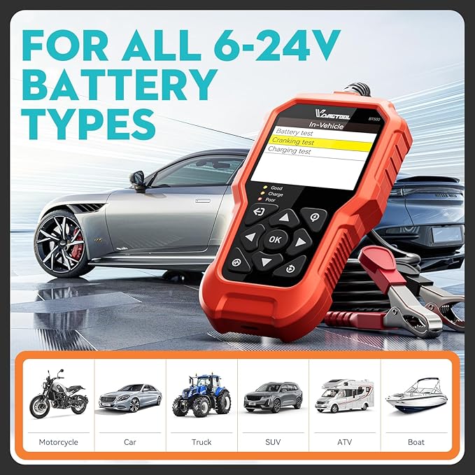 Car Battery Tester 6V 12V 24V VDIAGTOOL BT500, 5-3000 CCA Battery Load Tester - Image 7