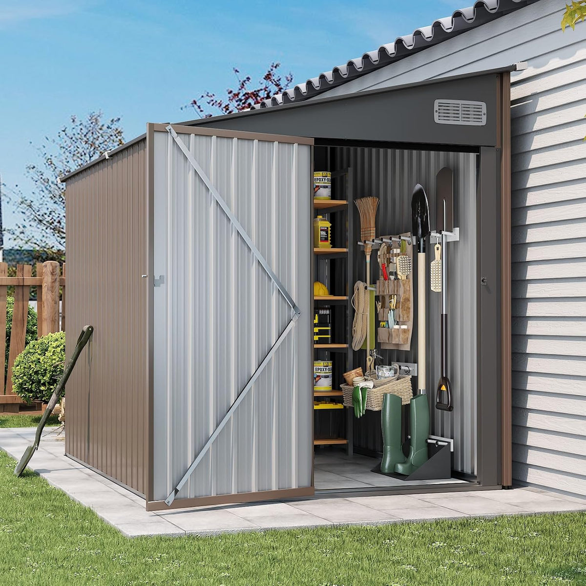 aoxun 8x6 ft lean to shed for backyard,brown, main product view