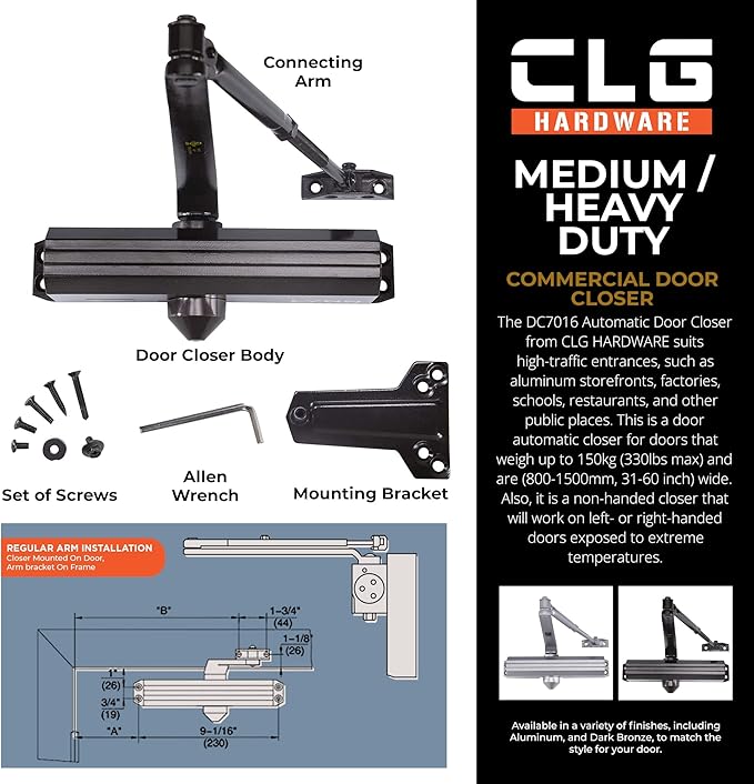 CLG HARDWARE Medium/Heavy Duty Commercial Door Closer DC7016 - Image 3