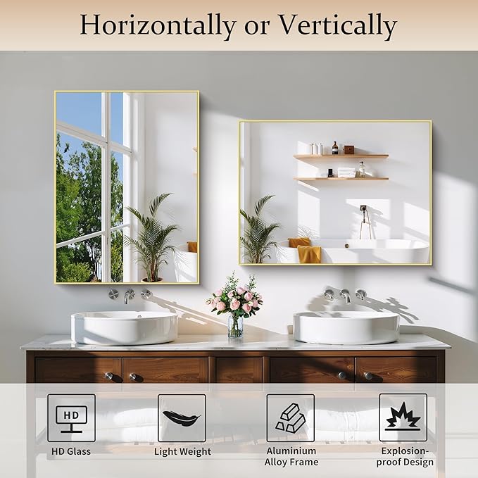 Gold Bathroom Mirror for Wall, 24x32 Inch Rectangle Mirror - Image 4