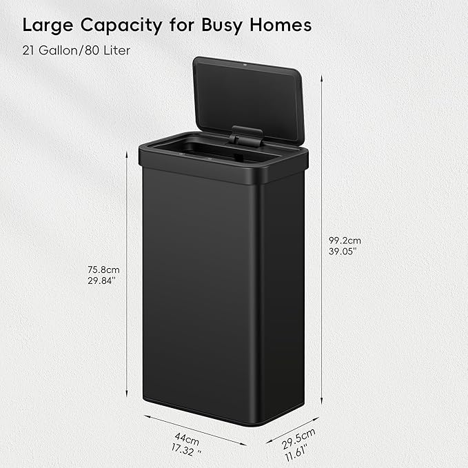EKO Nova Sensor Trash Can, 21 Gallon/80 Liter Stainless Steel Rectangular - Image 2