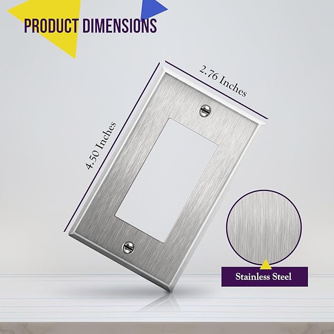 ENERLITES Decorator Switch or Receptacle Outlet Metal Wall Plate, Corrosion - Image 2