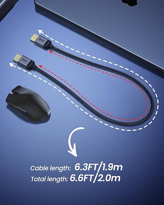 Silkland 80Gbps DisplayPort Cable 2.1 6.6FT/2M, DP 2.1 Cable 16K, DP80 HDR DSC - Image 5