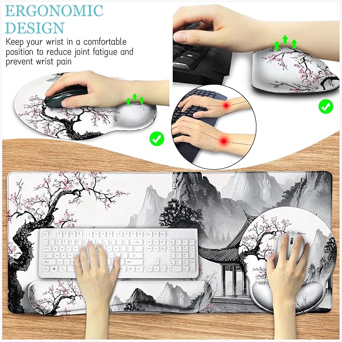 LIMKRIAN Japanese Ergonomic Mouse Pad Large Desk Mat Set, XXL Anime Mousepad - Image 3