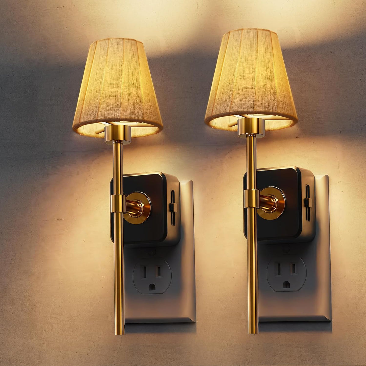 L LOHAS LED Night Lights Plug into Wall, 2 Pack Pleated Fabric Cover Night Light