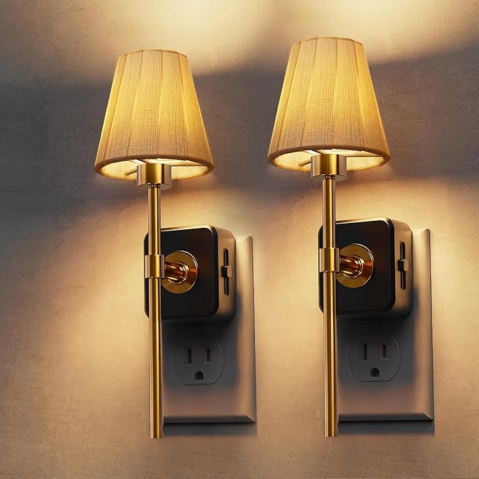 L LOHAS LED Night Lights Plug into Wall, 2 Pack Pleated Fabric Cover Night Light by LLOHASLED