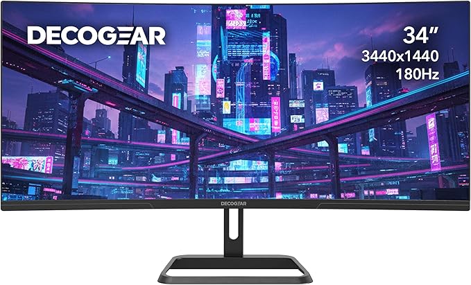 Deco Gear 34” Ultrawide Curved Gaming Monitor 3440×1440 UWQHD, 1ms MPRT by DecoGearUSA