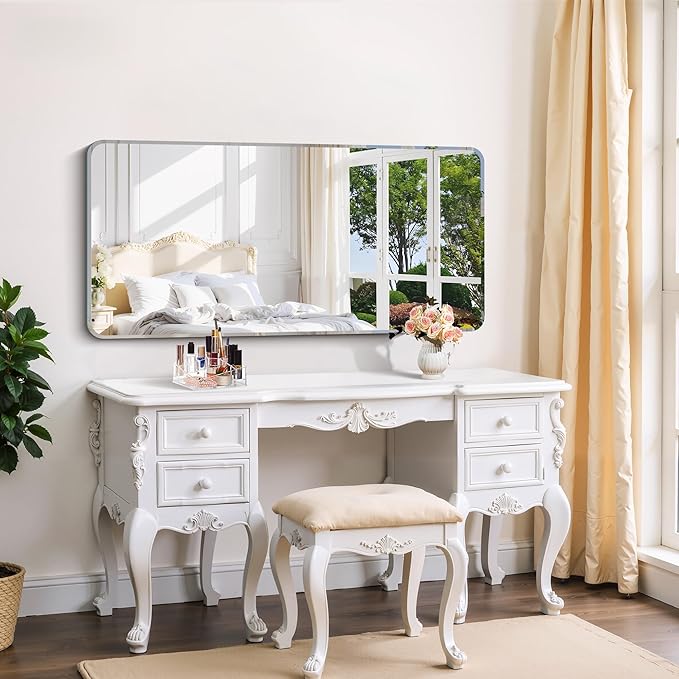 CILIBER Frameless Mirror, 24x48 Beveled Bathroom Mirror Rounded Corner - Image 2
