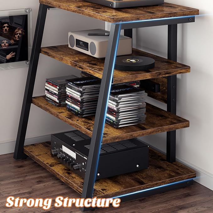 Besiost AV Media Stand with Outlets, Media Console with LED Lights, Stereo - Image 5