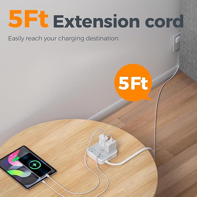 TESSAN Surge Protector Power Strip, 5 Ft Flat Plug Extension Cord - Image 5