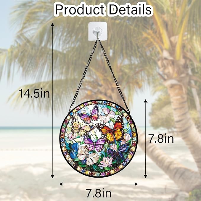 DASTOLL Stained Glass Window Hanging, Colorful Butterfly Suncatcher - Image 4