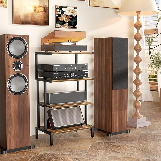 Aquzee Game Console Stands, 4-Tier AV Media Shelf, Stereo Stand, Wood Gaming - Image 5
