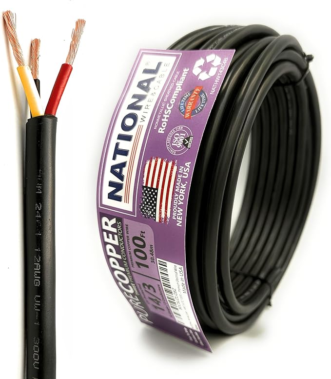 NATIONAL Wire & Cable – 14 AWG 3-Conductor Premium Copper Wire, 100 ft by NATIONALWireCable