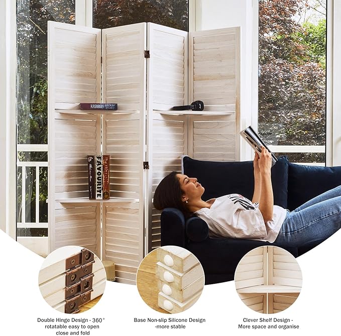 Partition Room Dividers, Folding Wood Privacy Screen - Image 2